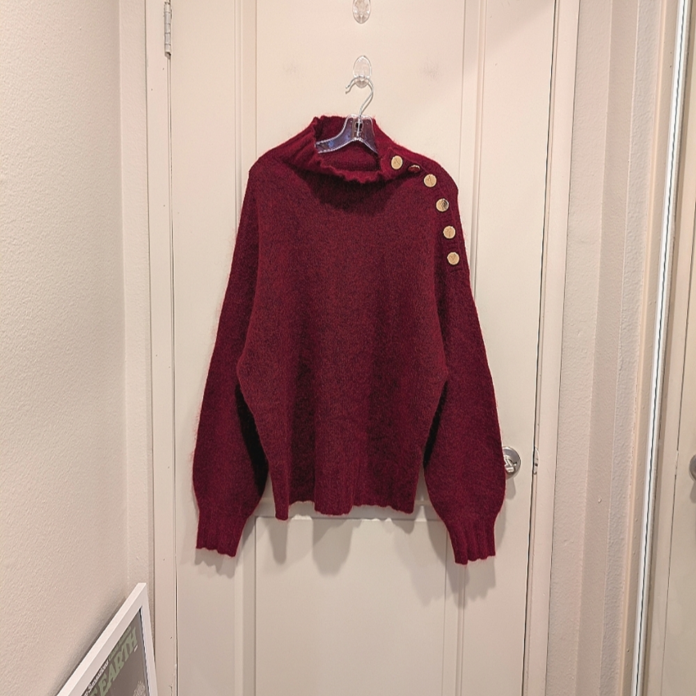Retrofete Marve Elegant Burgundy Sweater with Button Detail Small NWOT